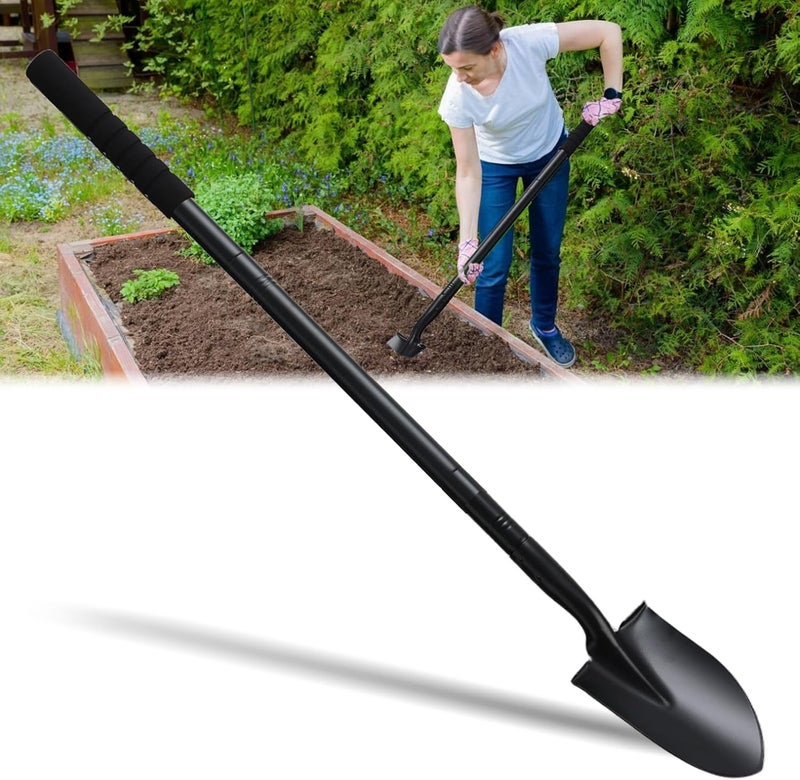 ABtool Small Shovels for Digging, Garden Spade Shovel Beach Shovels with 43.3in Handle,Heavy Duty Portable Metal Shovel for Gardening Camping Trenching Digging Landscaping,Off-Road Use, Black - Image 1